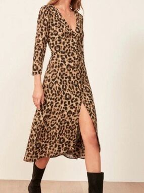 Reformation Leopard-Print Long Sleeve Maxi Dress - Brown & Black